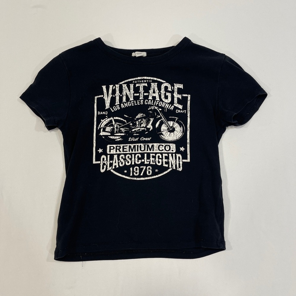 Garage Motorcycle Graphic Baby Tee Womens XS Black Short Sleeve | Biker Grunge